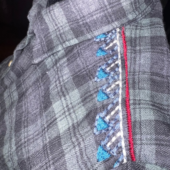 3J Workshop Johnny Was Embroidered Long Dress XS Blue Plaid - Picture 6 of 8